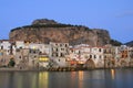 Sicilian town of Cefalu at dusk