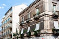 Sicily, facade of old baroque building in Catania, old street with traditional architecture of Italy