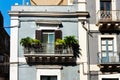 Sicily, facade of old baroque building in Catania, old street with traditional architecture of Italy