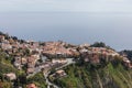 Taormina town on a hillside with sea in the background on Sicily Royalty Free Stock Photo