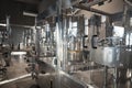 Automatic wine filling metallic machinery at wine making winery