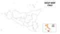 Sicily Map. State and district map of Sicily. Political map of Sicily with outline and black and white design