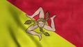 Sicily region flag, Italy, waving in the wind, background. 3d illustration