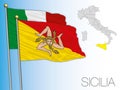 Sicily or Sicilia official regional flag and map, Italy Royalty Free Stock Photo