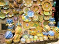 Sicily, souvenir, symbols and charm in yellow and blue. Italy