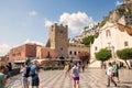 Sicily, Taormina, Italy - 28 September 2023. City views, facades, architecture and the most popular streets. Tourists at