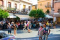 Sicily, Taormina, Italy - 28 September 2023. Tourists in the main street Corso umberto in Taormina. City views, facades,