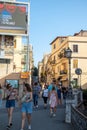 Sicily, Taormina, Italy - 28 September 2023. tourists in the Via Teatro Greco which leads directly to the ancient theatre of