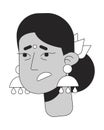 Sick adult woman with indian jewellery black and white 2D vector avatar illustration