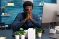 Sick african american guy stressing about deadline Royalty Free Stock Photo