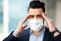 Sick arabic manager working while coronavirus pandemic Royalty Free Stock Photo