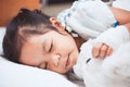 Sick asian child girl sleeping in the hospital