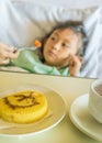 Sick Asian Child Hospital Patient Bored with Hospital Menus