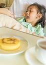 Sick Asian Child Hospital Patient Having Meal on Bed Royalty Free Stock Photo