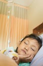 Sick Asian Little Girl Bed Rest Patient in Hospital Royalty Free Stock Photo