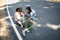 Sick asian senior woman fainting,syncope,chronic dizziness,unconscious fell to the floor suffer cardiac syncope,female elderly Royalty Free Stock Photo