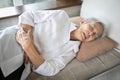 Sick asian senior woman with stomach ache,old people having aching belly,hands touching stomach painful,gastritis,gastric ulcer, Royalty Free Stock Photo