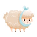 Sick baby animal. Sad sheep with bandage on its head suffering from toothache cartoon vector illustration