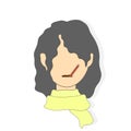 Sick black hair faceless girl with fever with thermometer in mouth and with yellow scarf. Flat vector illustration