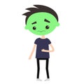 Sick boy with green face cartoon illustration