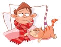 Sick Boy and its Cat Royalty Free Stock Photo