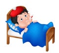 Sick boy lying in bed Royalty Free Stock Photo