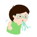 Sick boy vomiting cartoon .