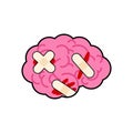 Sick brain with bandages. Wounded brains with plaster