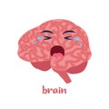 Sick brain with pain ache or disease. Sad cartoon character brain, body organ injured or unhealthy. Human cartoon anatomy, kids