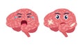 Sick brain with pain ache or disease. Sad cartoon character brain, body organ injured or unhealthy. Human cartoon anatomy, kids