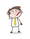 Sick Cartoon Businessman with Fever Thermometer Vector Illustration