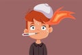 Feverish Boy Burning up from Infectious Disease Vector Illustration