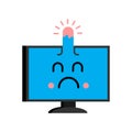 Sick computer emotion with bump on head emoji. Sad PC emotion. V