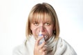 Sick cough woman using inhaler mask isolated Royalty Free Stock Photo