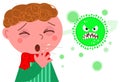 Sick coughing boy with coronavirus, illustration