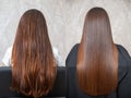 Sick, cut and healthy hair care straightening. Before and after treatment