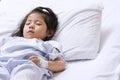 The sick cute Asian girl is recovering sleep on white patient be