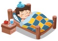 Sick cute boy feel so bad with fever. Royalty Free Stock Photo