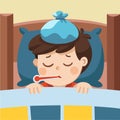 Sick cute boy sleep in bed. Royalty Free Stock Photo