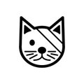 Sick cute cat simple vector icon. Black and white illustration of catvwith Bandaged eye. Outline linear veterinary icon. Royalty Free Stock Photo