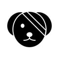 Sick cute dog simple vector icon. Black and white illustration of dog with Bandaged eye. Solid linear veterinary icon.
