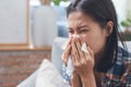 Sick day at home. woman has runny and common cold Royalty Free Stock Photo