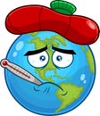 Sick Earth Globe Cartoon Character With Thermometer And Ice Bag Royalty Free Stock Photo