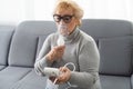 Sick elderly woman making inhalation Royalty Free Stock Photo