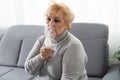 Sick elderly woman making inhalation Royalty Free Stock Photo