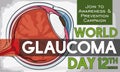 Sick Eyeball with Reminder Date for World Glaucoma Day, Vector Illustration