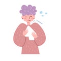 Sick, flu, cold, infection, germs, sneezes, aerobic Vector. Cartoon. Isolated art on white background.