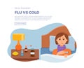 Sick girl in bed with the symptoms of cold, flu. Royalty Free Stock Photo