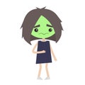 Sick girl with green face cartoon illustration