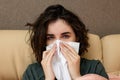 sick girl having influenza symptoms coughing at home Royalty Free Stock Photo